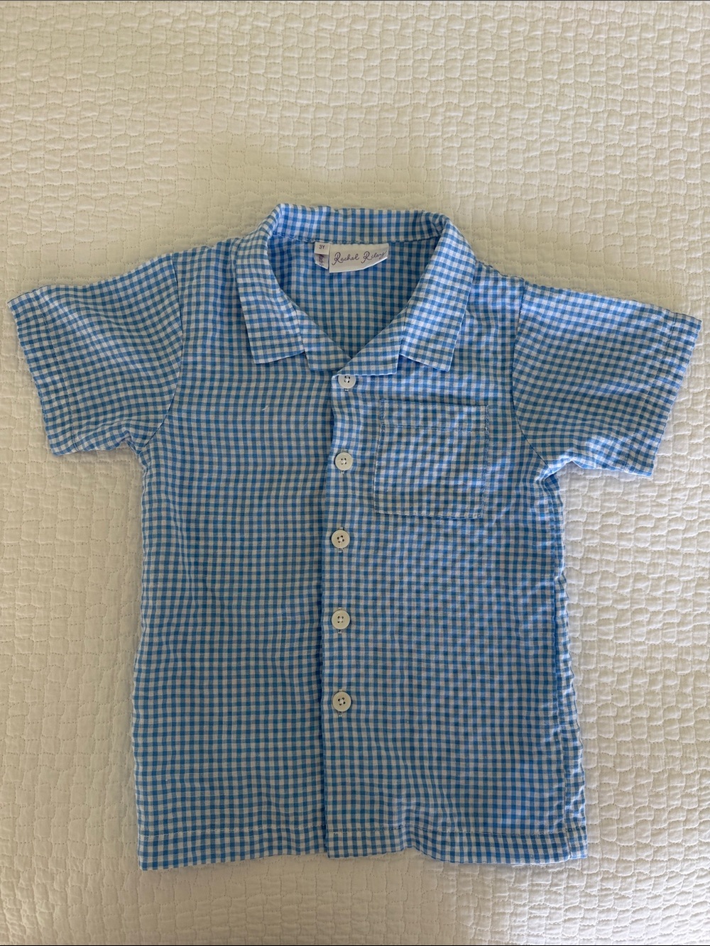 Rachel Riley Light Blue Gingham Button-Front Kids Shirt